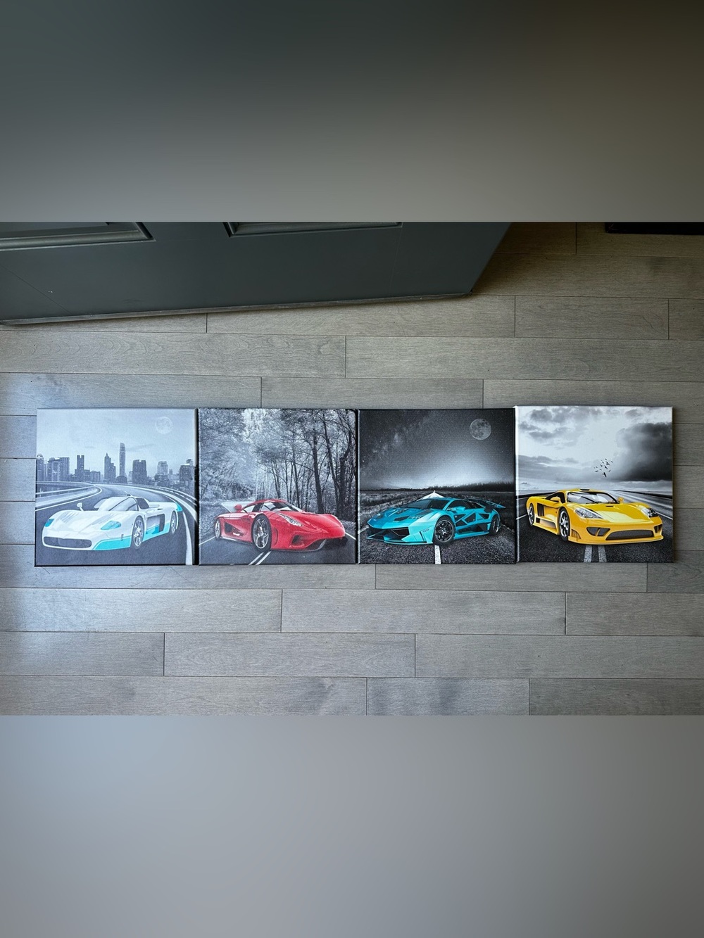 Lot Of 4 Black Canvas Vibrant Sports Car Wall Decor Bedroom Mancave Wall Art